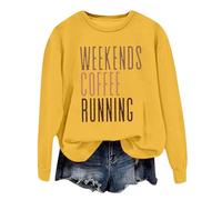 Generisch Women's Sweatshirt with 'Weekends Coffee Running' Saying - Long Sleeve Pullover for Runners | Casual Top for the Weekend, Style_i07 Yellow, L