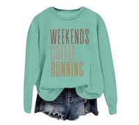 Generisch Women's Sweatshirt with 'Weekends Coffee Running' Saying - Long Sleeve Pullover for Runners | Casual Top for the Weekend, Style_i02 Green, M