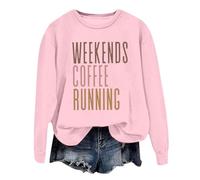 Generisch Women's Sweatshirt with 'Weekends Coffee Running' Saying - Long Sleeve Pullover for Runners | Casual Top for the Weekend, style_i05 pink, M