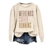 Generisch Women's Sweatshirt with 'Weekends Coffee Running' Saying - Long Sleeve Pullover for Runners | Casual Top for the Weekend, style_i01 beige, S