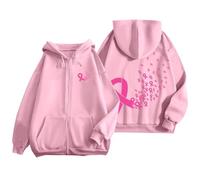 Generisch Women's Sweatshirt with Zip, Pocket Drawstring for Everyday Use Breast Cancer Awareness Print Basic Pullover Sweatshirt Teenager, pink, M