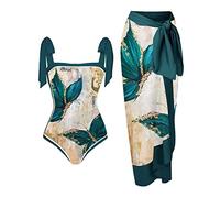 Generisch Women's Swimsuits, One-Piece Swimsuit, Women's Vintage Colour Block Abstract Floral Print, 1 Piece + 1 Piece Cover-up Two Piece Swimsuit with Vintage Print, Chubby Women, navy, XXL