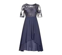 Generisch Women's Tea Length Embroidery Lace Chiffon Dress, purple, M