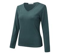 Generisch Women's Thermal Underwear Crew Neck Fleece Lined Thin Tops Long Sleeve Thermal Shirts Winter Tops, Green, XL
