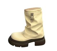 Generisch Women's Thick European and American British Style Boots and Popular Western Short Boots Winter Style Shoes Glitter Women's Pumps, beige, 2/2.5 UK