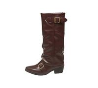 Generisch Women's Thick Heel Winter European Style Knee High Boots Round Toe Western Riding Boots for Daily Casual Wear, brown, 5 UK