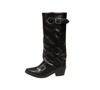 Generisch Women's Thick Heel Winter European Style Knee High Boots Round Toe Western Riding Boots for Daily Casual Wear, black, 8.5 UK