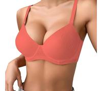 Generisch Women's Thin Plain Comfortable Breathable Push Up Bra with Underwire Three Breasted Bra, orange, 38C