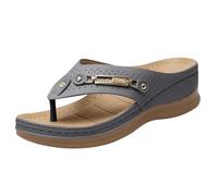 Generisch Women's Toe Separator with Wedge Heel Platform Soft Bottom Slippers Flip Flops Made of Thick Leather Boho Style Summer Shoes Summer Slippers Casual Platform Open Toe Beach Shoes, Z2 Hell