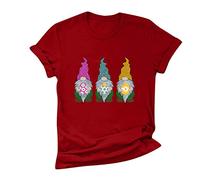 Generisch Women's Tops, Easter Print, Short Sleeve, Basic Shirt for Blouses, Women's Undershirt, Short Sleeve, Wine Red, M
