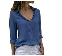 Generisch Women's TopTurn-Down Collar Business Shirt Dirndl Blouse, blue, S