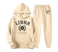 Generisch Women's Tracksuit with Libra Zodiac Print - Two Piece Set of Hoodie and Jogging Bottoms | Casual Leisure Suit in College Style, style_f01 beige, 3XL