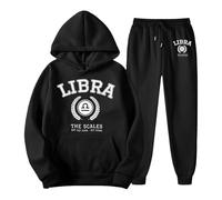 Generisch Women's Tracksuit with Libra Zodiac Print - Two Piece Set of Hoodie and Jogging Bottoms | Casual Leisure Suit in College Style, style_f02 black, XL
