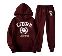 Generisch Women's Tracksuit with Libra Zodiac Print - Two Piece Set of Hoodie and Jogging Bottoms | Casual Leisure Suit in College Style, Style_f08 Wine Red, M