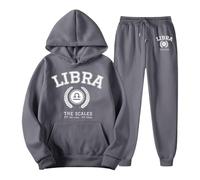 Generisch Women's Tracksuit with Libra Zodiac Print - Two Piece Set of Hoodie and Jogging Bottoms | Casual Leisure Suit in College Style, style_f04 gray, M
