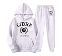 Generisch Women's Tracksuit with Libra Zodiac Print - Two Piece Set of Hoodie and Jogging Bottoms | Casual Leisure Suit in College Style, Style_f09 White, M