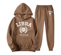 Generisch Women's Tracksuit with Libra Zodiac Print - Two Piece Set of Hoodie and Jogging Bottoms | Casual Leisure Suit in College Style, style_f03 brown, 3XL