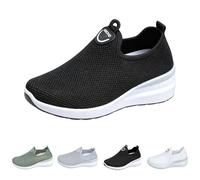 Generisch Women's Trainers Platform Wedge Heel Slip-On Shoes with Flexible Outsole No Lacing Walking Shoes Slip On Wide Foot Trainers Lightweight Comfortable Breathable Leisure Running Shoes, gray, 5