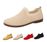 Generisch Women's Trainers Wide H Walking Shoes Woven Mesh Breathable Ballet Shoes Soft Sole Comfortable Summer Shoes Slip On Casual Shoes Outdoor Wide Foot Trainers Sports Shoes, beige, 8.5 UK