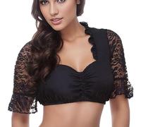 Generisch Women's Transparent Blouse, 1 Piece, Underwired Lingerie, Lace Vest, Women's Elegant Dirndl Blouse, Black Dirndl Blouse, Lace Blouse for Oktoberfest, Lingerie Top, Women's Silver, black, XL