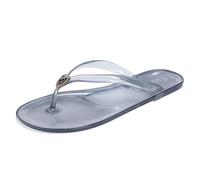 Generisch Women's Transparent Toe Post Flip Flops PVC Straps - Clear Jelly Sandals with Transparent Strap and White Sole Minimalist Beach Sandals for Summer Pool, Style X01 Black, 4.5 UK
