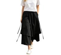 Generisch Women's Trouser Skirt in Asymmetric Avant-Garde Style - Wide Culotte with Layered Look | Black Fabric Trousers for an Extravagant Look