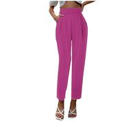 Generisch Women's Trousers Black Women's Trousers High Waist Satin Loose Fit and Silk Pockets Women's Trousers 38, Hot Pink, M