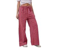 Generisch Women's Trousers with Drawstring and Stripes, Loose Wide Leg Trousers, Comfortable Low Waist Trousers, Casual Sports Trousers with Pockets, Trousers with Holes, Women's High, red, XXL