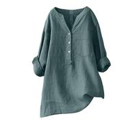 Generisch Women's Tunic XL Linen Short Sleeve Green, White, Black, Beige Solid Henley Neck Plus Size Fashion-Conscious Women's Tunic