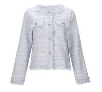 Generisch Women's Tweed Jacket with Fringe Details - Elegant Bouclé Jacket in Parisian Chic Classic Box Jacket for a Timeless Look, style_b01 blue, L
