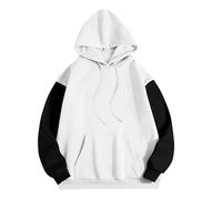 Generisch Women's Two-Tone Hoodie in Colour Block Design, Casual Hoodie with Contrast Sleeves, Sporty Sweatshirt for Leisure, Style_i08 White, XL