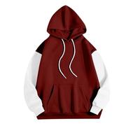 Generisch Women's Two-Tone Hoodie in Colour Block Design, Casual Hoodie with Contrast Sleeves, Sporty Sweatshirt for Leisure, Style_i07 Red, S
