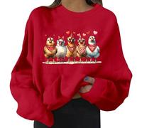 Generisch Women's Valentine's Day Print Sweatshirt Long Sleeve Casual Hooded Hoodies Girls, red, XXL