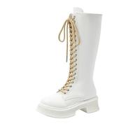 Generisch Women's Vintage Boots, Medium Height Ankle Boots with Round Toe and Robust Block Heel, Elegant Cowboy Boots, Mid-Heel, Comfortable Heel Ankle Boots, White, 9 UK