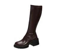 Generisch Women's Vintage Leather Shoes Fashionable High Heel Rain Boots Comfortable Wide Party Boots Elegant Comfortable Pirate Boots Side Zip Riding Boots, brown, 5 UK