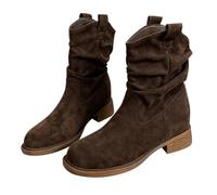 Generisch Women's Vintage Transition Boots 35-40 EU Mid-Height Western Boots Short Shaft Suede Boots Cowboy Ankle Boots Waterproof Platform Heel Half Boots, coffee, 4 UK