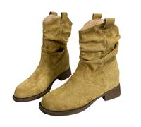 Generisch Women's Vintage Transition Boots 35-40 EU Mid-Height Western Boots Short Shaft Suede Boots Cowboy Ankle Boots Waterproof Platform Heel Half Boots, khaki, 4 UK