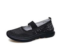 Generisch Womens Walking Shoes Flying Fabric Breathable Lightweight Slip Mom Shoes Athletic Style Casual Shoes, black, 9 UK