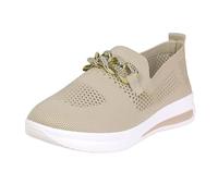 Generisch Womens Walking Shoes Round Toe Comfortable Flat Breathable Walking Shoes for Work Shopping Walking Gardening, beige, 7 UK