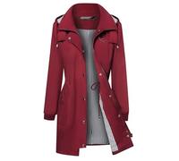 Generisch Women's Waterproof Lined Rain Parka Rain Jacket Long Transition Jacket Outdoor Hiking Jacket Outdoor Coat with Removable Hood Windproof, red, L