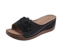 Generisch Women's Wedge Heel Mules, Flower Slippers, Summer Sandals, Wedges Sandals, Roman Sandals, Comfortable Slippers, Casual Shoes for Beach, Holiday, Shopping, Daily Life, Outdoor, black, 8 UK