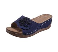 Generisch Women's Wedge Heel Mules, Flower Slippers, Summer Sandals, Wedges Sandals, Roman Sandals, Comfortable Slippers, Casual Shoes for Beach, Holiday, Shopping, Daily Life, Outdoor, darkblue, 4 UK