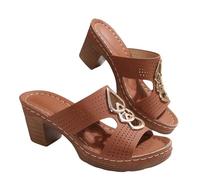 Generisch Women's Wedge Heel Mules, Rhinestone Slippers, Platform Sandals, Block Heel Sandals, Comfortable Casual Shoes, Leather Look Slippers, Adjustable Strap Sandals, Non-Slip and Soft, brown, 8.5