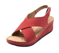 Generisch Women's Wedge Heel Sandals for Comfortable Padded Walking Sandals with Arch Support Open Toe Ankle Strap Wide Fit, red, 7 UK