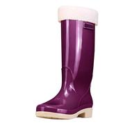 Generisch Women's Wellington Boots, High and Lightweight, Rain Boots, Women's Waterproof, Slip-On Boots, Four Seasons Work Boots, Plush Lined, Removable Water Shoes, Angler Rain Boots, purple, 4 UK