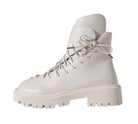 Generisch Women's Western Ankle Boots, Fashionable Thick Sole, Non-Slip, Lightweight, Women's Boots with Lacing, Low Heel, Comfortable, Short Boots for Outdoor Activities, White, 6 UK
