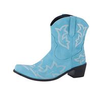 Generisch Women's Western Boots Ankle Boots Snip Toe Cowboy Embroidered Boots Western Boots Calf High Classic Boots with Chunky Heel Transition Boots Ankle Boots Mid-Height Western Boots, blue, 4 UK