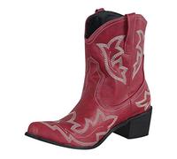 Generisch Women's Western Boots Ankle Boots Snip Toe Cowboy Embroidered Boots Western Boots Calf High Classic Boots with Chunky Heel Transition Boots Ankle Boots Mid-Height Western Boots, red, 8 UK