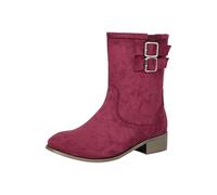 Generisch Women's Western Boots Half Boots Pointed Slip-On Shoes Boots Women's Boots Short Boots Winter Boots Half Height Comfortable Heel Ankle Boots Half Height Retro Autumn Winter Shoes, wine red