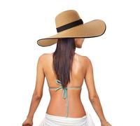 Generisch Women's Wide Straw Hat Beach Foldable Sun Hats Floppy Roll Up Sun Cap 50+ Caps Garden Hat, khaki, One Size